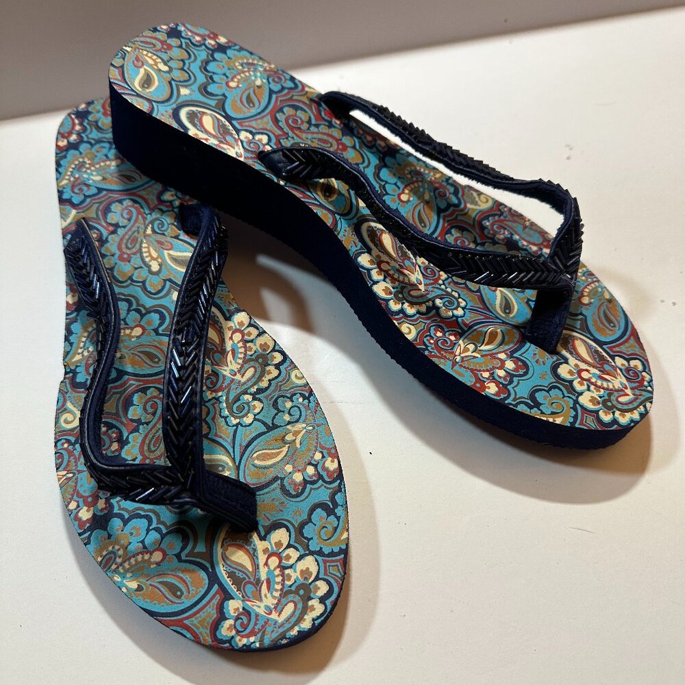 Women's Flip-Flops  Thong Sandals Featuring A Wedge Heel And Beaded Straps